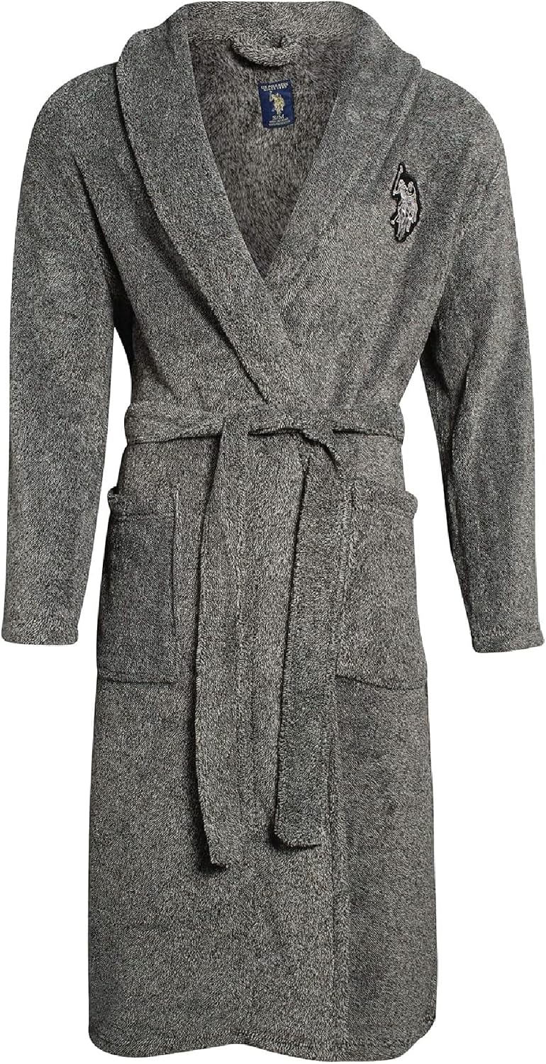 U.S. POLO ASSN. Mens Plush Fleece Bath Robe Shawl Collar with Pockets