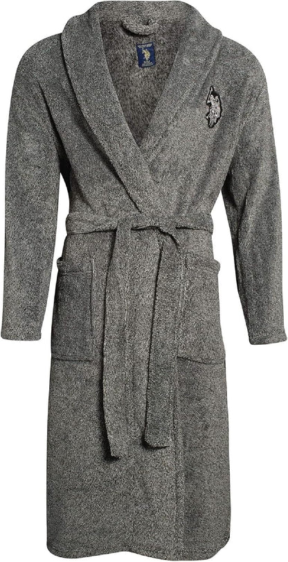 U.S. POLO ASSN. Mens Plush Fleece Bath Robe Shawl Collar with Pockets