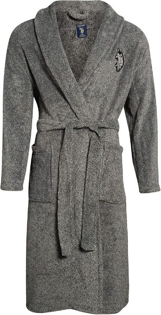 U.S. POLO ASSN. Mens Plush Fleece Bath Robe Shawl Collar with Pockets