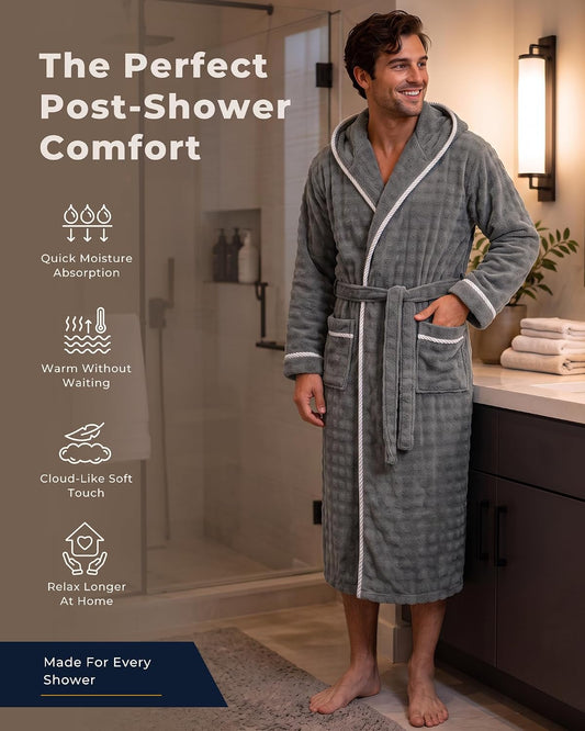 U2SKIIN Mens Robe Quick Dry Fleece Hooded Bathrobe for Men Spa Robe