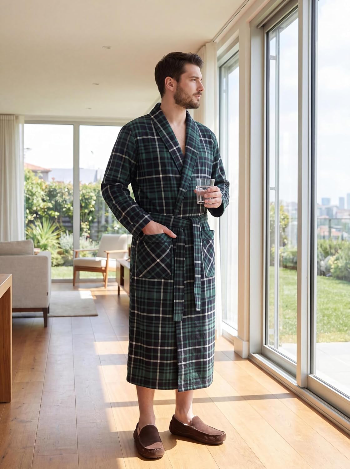 Andrew Scott Mens 2 Pack Long Sleep -Sauna Robe / 100% Cotton Flannel Brush Warm Bathrobe