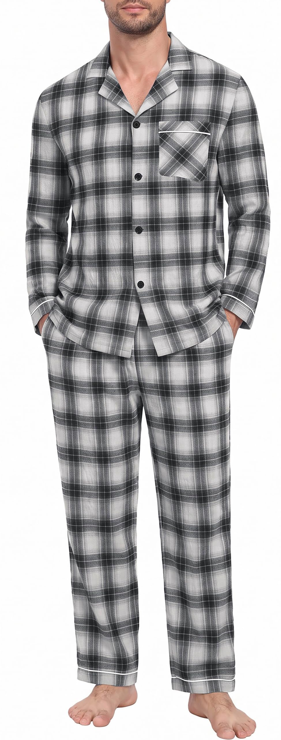PrinStory Men's Pajamas Set Long Sleeve Button Down Sleepwear Pjs S-2XL