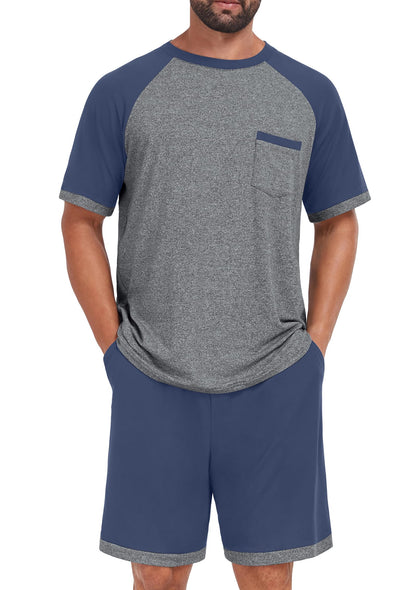 Mens Pajamas Set Shirt and Shorts Lightweight Summer Sleepwear