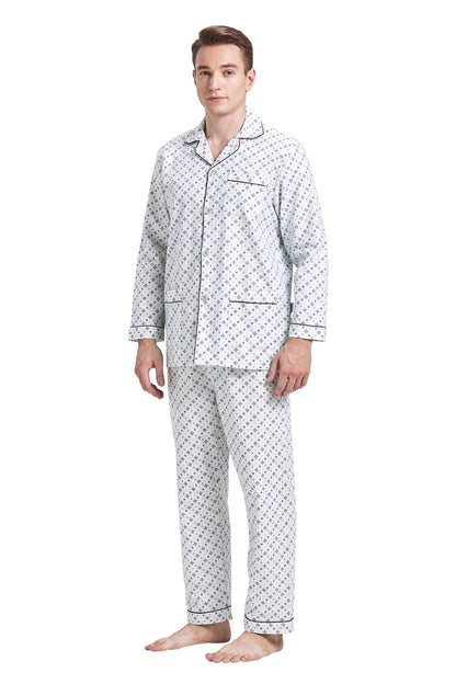 GLOBAL Men's Pajamas Sets 100% Cotton Flannel Sleepwear Long-Sleeve top & Bottom