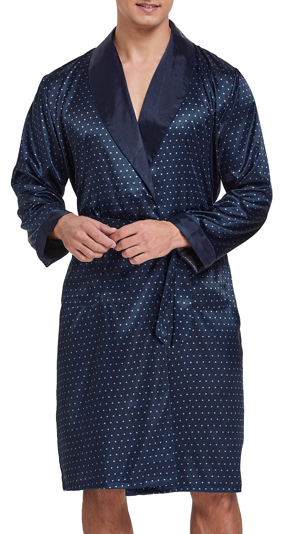 Mens Satin Robe Silk Long Sleeve Bathrobe with Shorts Set Kimono Sleepwear