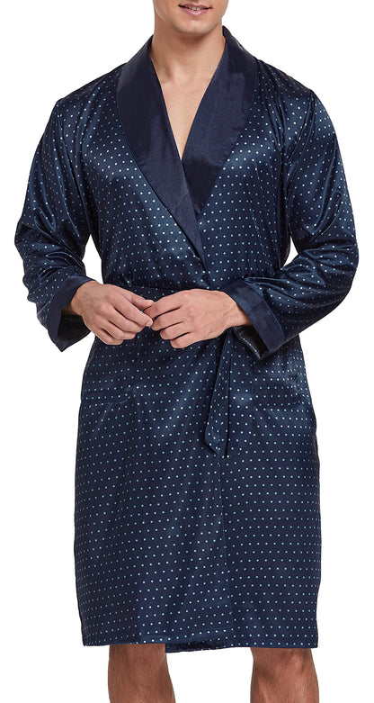 Mens Satin Robe Silk Long Sleeve Bathrobe with Shorts Set Kimono Sleepwear