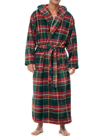 Men's Plush Fleece Hooded Robe with Pockets, Long Bathrobe