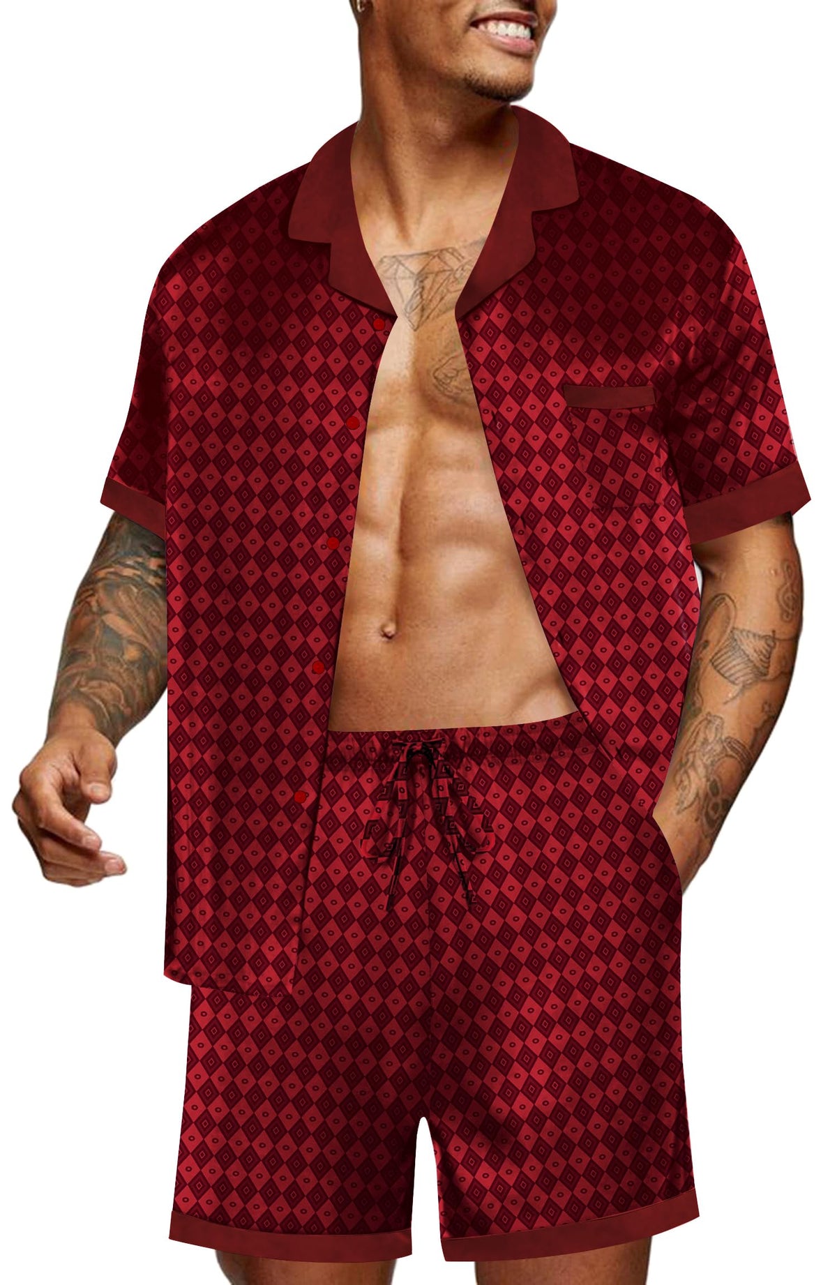 Ekouaer Men Silk Pajamas Set 2 Pieces Satin Pj Button Down Loungewear Sets
