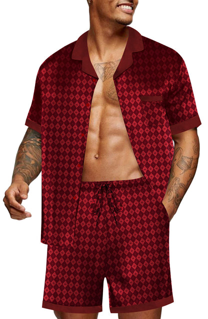 Ekouaer Men Silk Pajamas Set 2 Pieces Satin Pj Button Down Loungewear Sets
