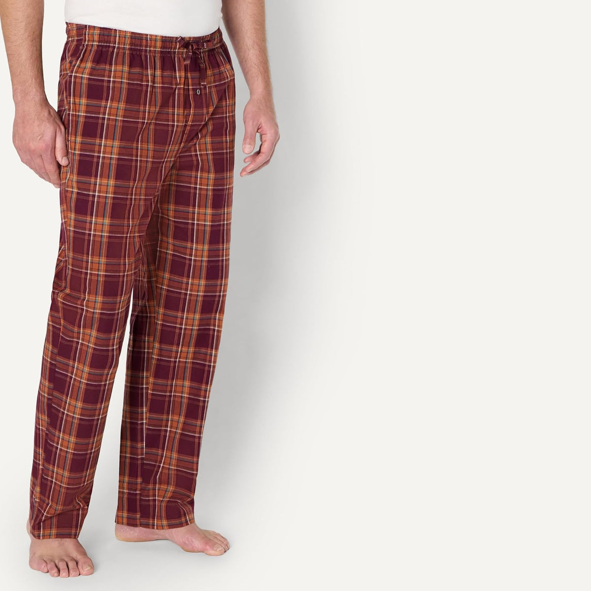 Amazon Essentials Men's Cotton Poplin Straight-Fit Pajama Pants with Pockets, Elastic Waist, Drawstring