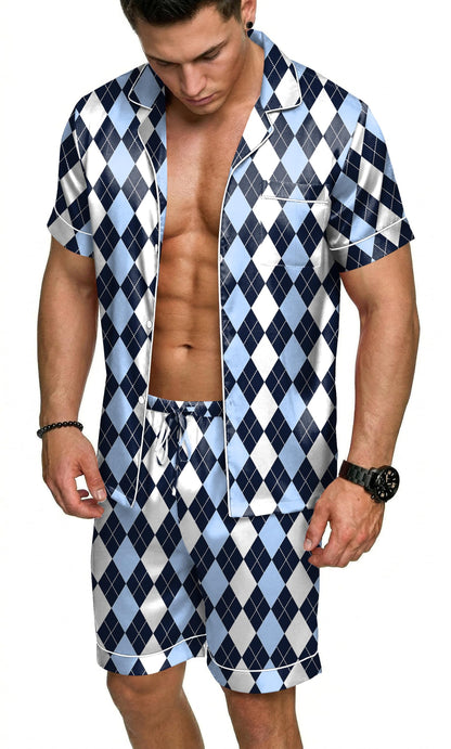 Ekouaer Mens Silk Satin Pajamas Set Short Sleeve Button Up Lounge Pjs Set