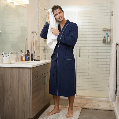 Vulcanodon Mens Organic Cotton Robe, Soft Kimono Bathrobe with Pockets