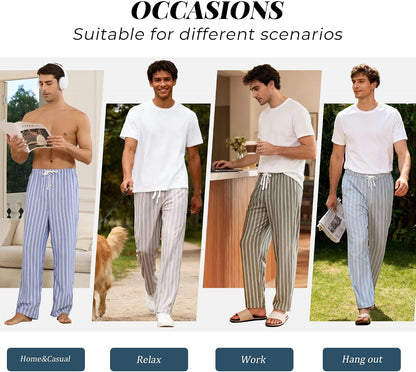 Vulcanodon Men Striped Pajama Pant Cozy Lightweight Lounge Pj Bottom