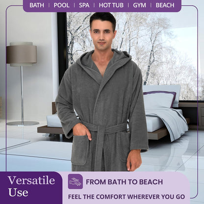 TowelSelections Mens Hooded Robe Cotton Terry Cloth Towel Bathrobe Soft Shower Bath Robes for Men XS to 4X
