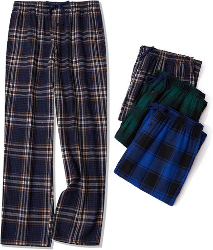JupiterSecret Mens Pajama Pants Set Flannel Cotton Sleep & Lounge Pants 3 Pack, PJ Bottoms with Pockets and Button Fly