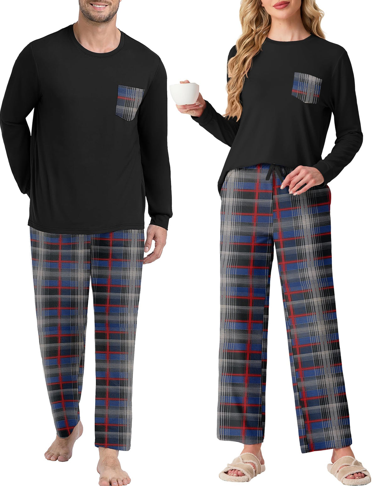 PrinStory Men's Pajama Sets Loungewear Sleepwear Pjs Lightweight Long Sleeve Shirts and Bottoms Soft Comfy Sleep Sets S-4XL