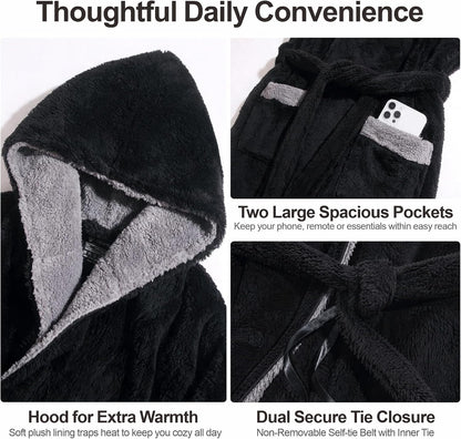 GIISAM Mens Robes Soft Fleece Plush Warm Hooded Thick Heavy Cozy House Coat