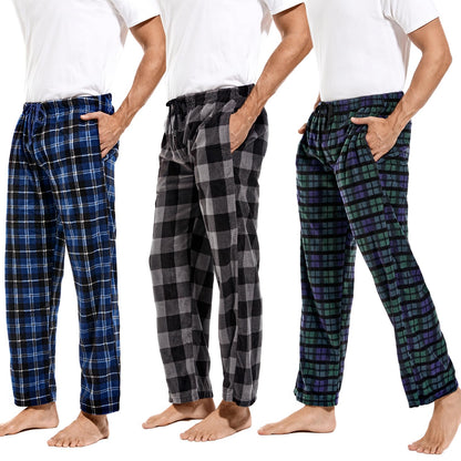 DG Hill 1Pack or 3Pack Mens PJ Pajama Pants Bottoms Fleece Lounge Pants Sleepwear Plaid PJs with Pockets Microfleece