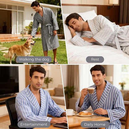 Vulcanodon Mens Robe, Lightweight Breathable Kimono Bathrobe, Soft Sleepwear