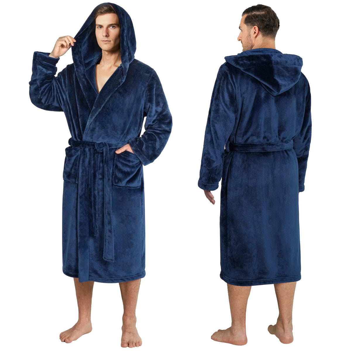 PAVILIA Men's Hooded Fleece Bathrobe Lightweight Long Robe for Men Shower