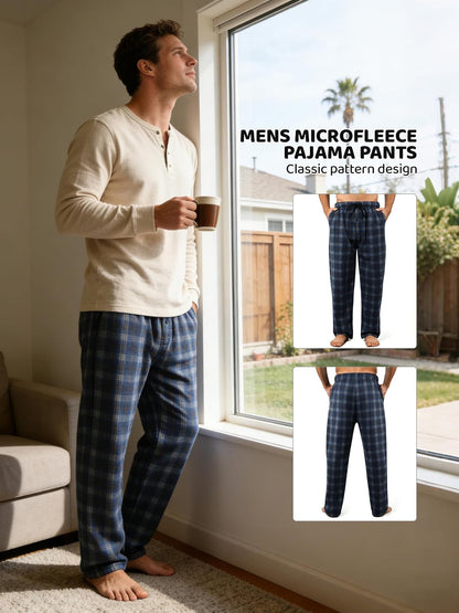 3 Pack Mens Pajama Pants Microfleece Plaid Sleep Lounge PJ Bottoms