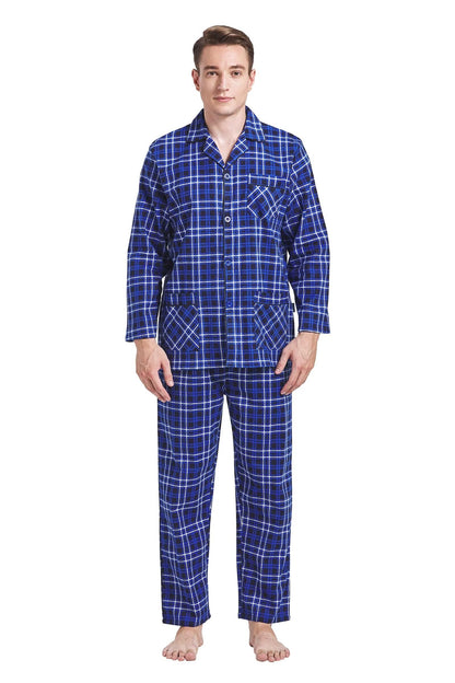 GLOBAL Men's Pajamas Sets 100% Cotton Flannel Sleepwear Long-Sleeve top & Bottom
