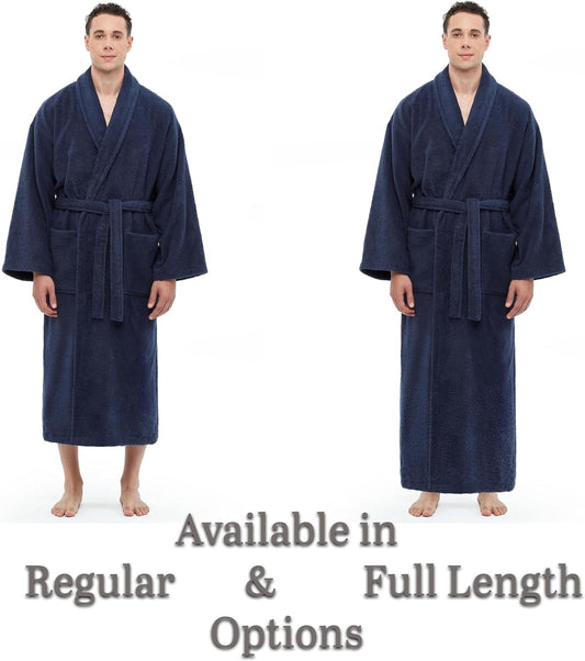 Arus Men's Shawl Collar Robe, Turkish Terry Cotton Bathrobe with Regular and Full Length Options