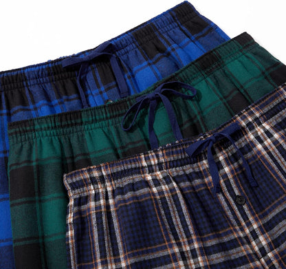 JupiterSecret Mens Pajama Pants Set Flannel Cotton Sleep & Lounge Pants 3 Pack, PJ Bottoms with Pockets and Button Fly