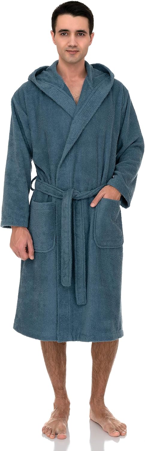 TowelSelections Mens Hooded Robe Cotton Terry Cloth Towel Bathrobe Soft Shower Bath Robes for Men XS to 4X