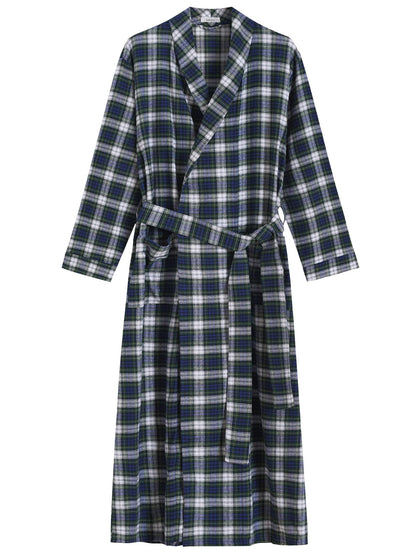 Latuza Men's Cotton Flannel Long Robe Full Length Plaid Bathrobe