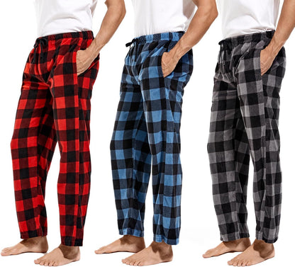 DG Hill 1Pack or 3Pack Mens PJ Pajama Pants Bottoms Fleece Lounge Pants Sleepwear Plaid PJs with Pockets Microfleece