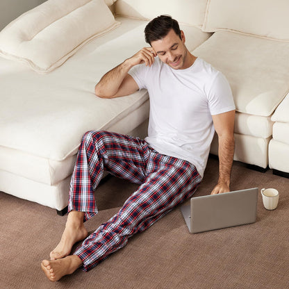 MoFiz Men's Pajama Pants Cotton Pjs Bottoms Plaid Sleep Pant Lightweight 3Pack