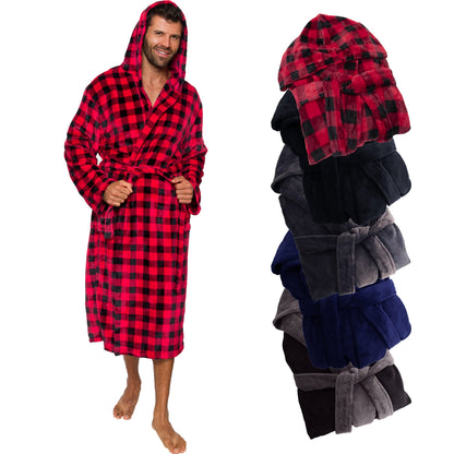 Ross Michaels Mens Robe Hooded Wrap Style - Mid Length Plush Fleece Bathrobe