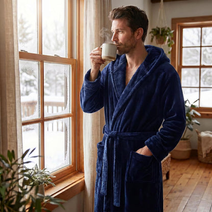 U2SKIIN Mens Hooded Robe, Plush Robes for Men Long Fleece Bathrobe