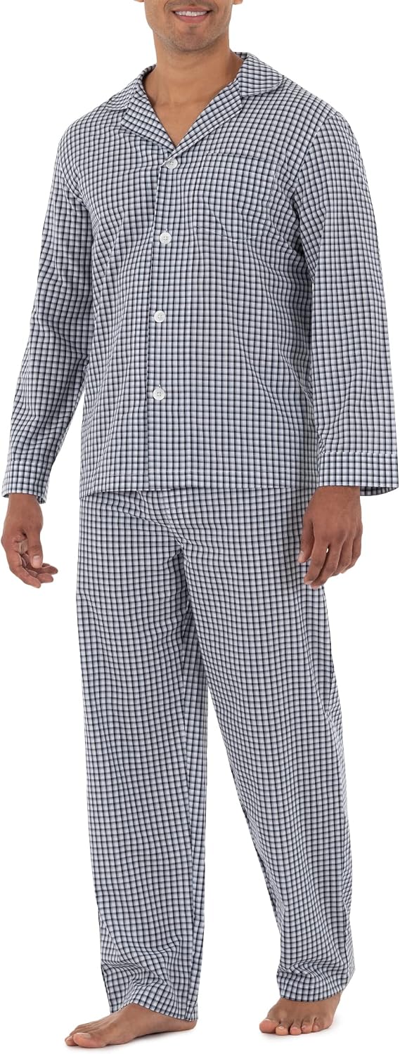 Fruit of the Loom Men's Long Sleeve Broadcloth Pajama Set