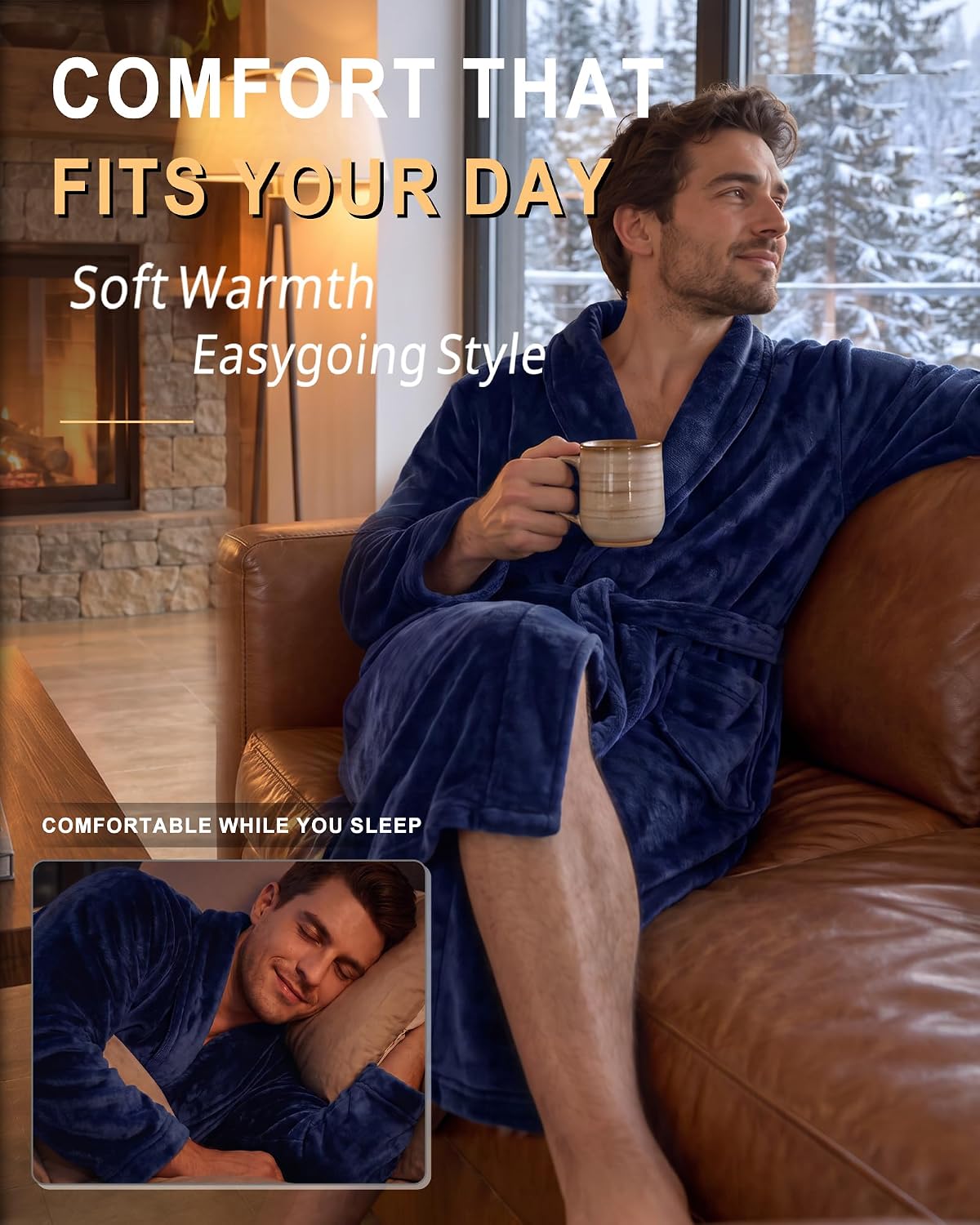 U2SKIIN Mens Robe Plush Flannel Bathrobe for Men Shawl Collar