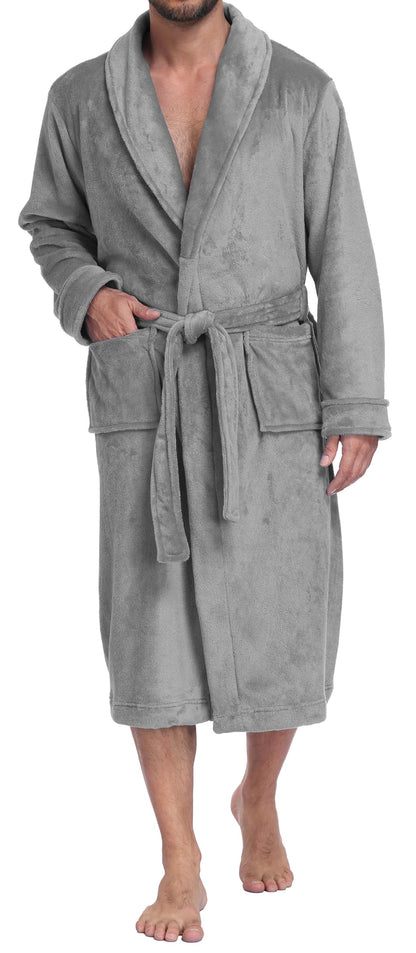 PrinStory Mens Robe Plush Fleece Soft Warm Long Fluffy Bathrobe