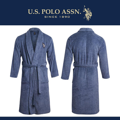 U.S. POLO ASSN. Mens Plush Fleece Bath Robe Shawl Collar with Pockets