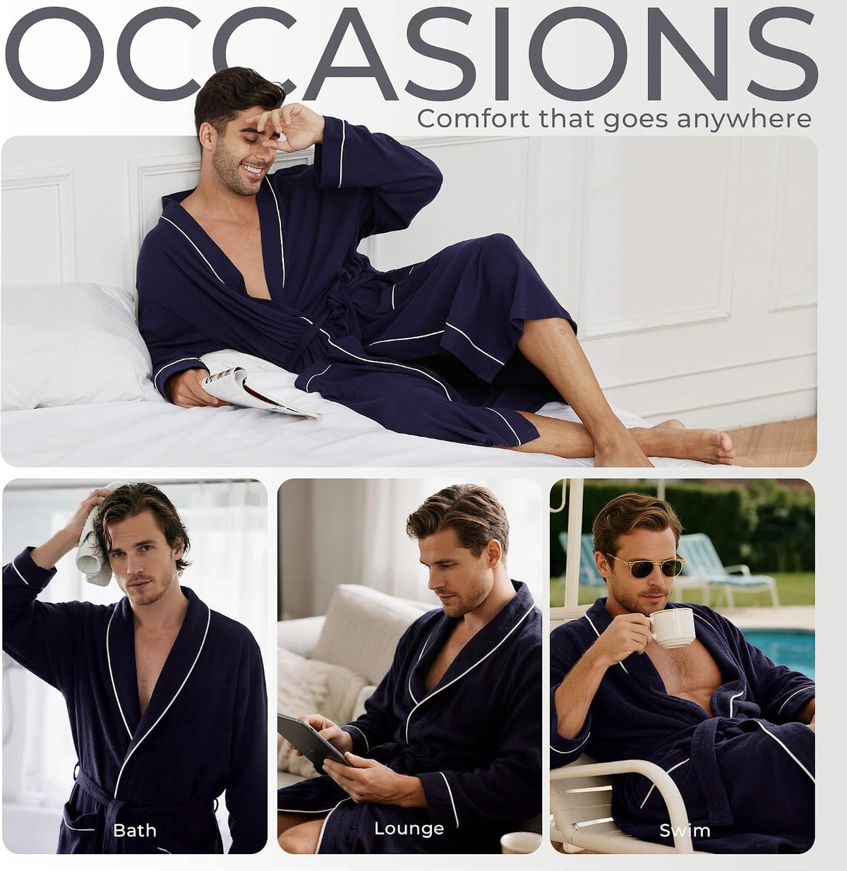 U2SKIIN Mens 100% Cotton Robe Lightweight Knit Bathrobe