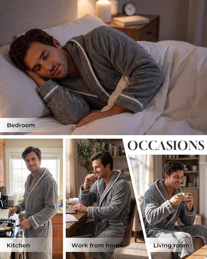 U2SKIIN Mens Robe Quick Dry Fleece Hooded Bathrobe for Men Spa Robe