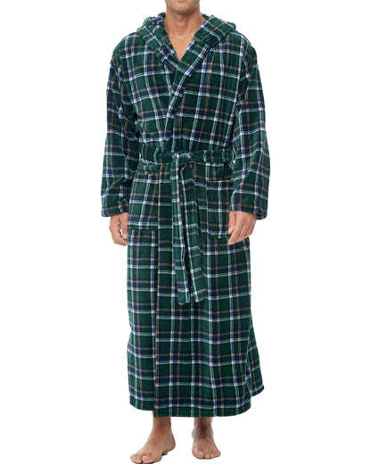 Men's Plush Fleece Hooded Robe with Pockets, Long Bathrobe