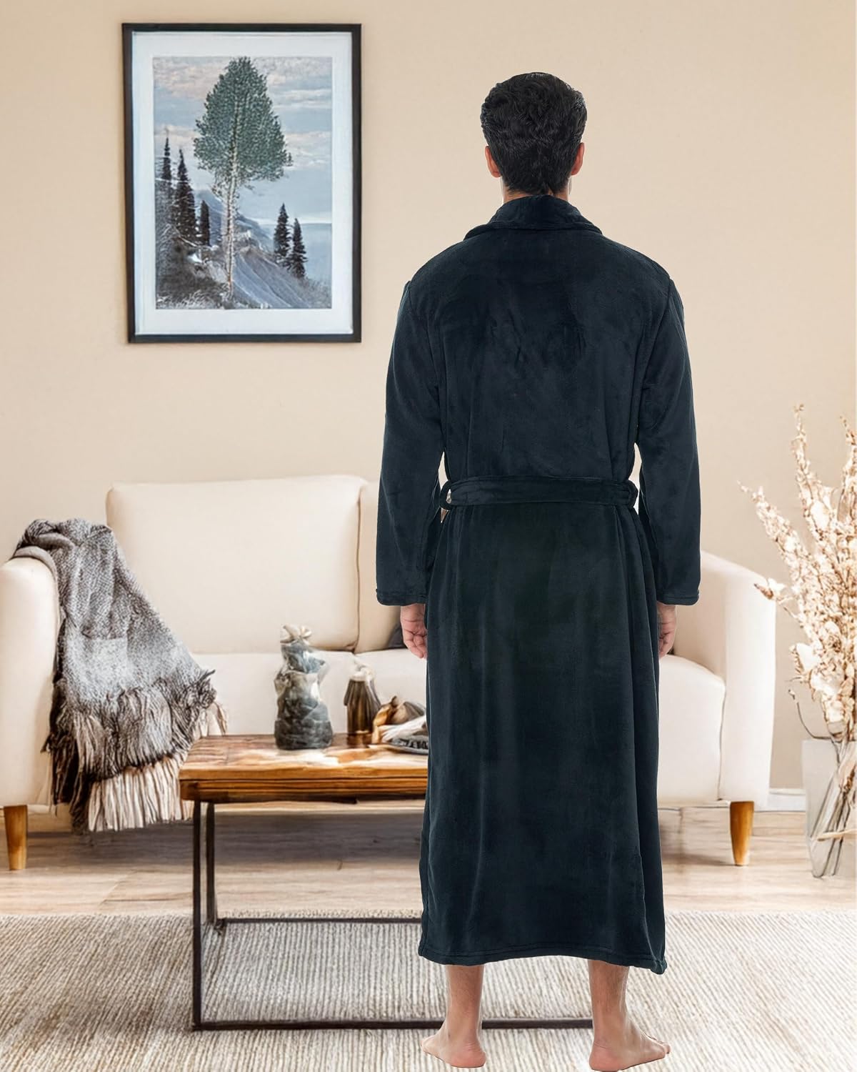 Men's Plush Fleece Robe, Warm Full Length Bathrobe, Big & Tall