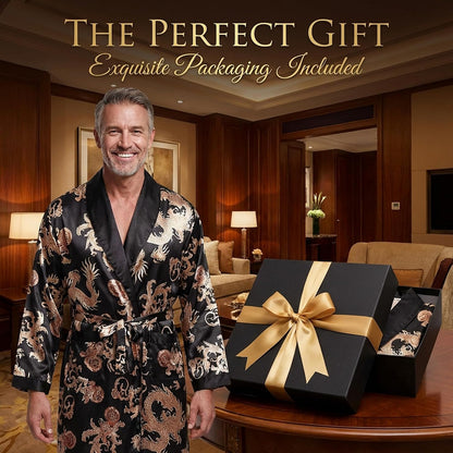 Men's Satin Robe Kimono Bathrobe Long Sleeve Spa Robe