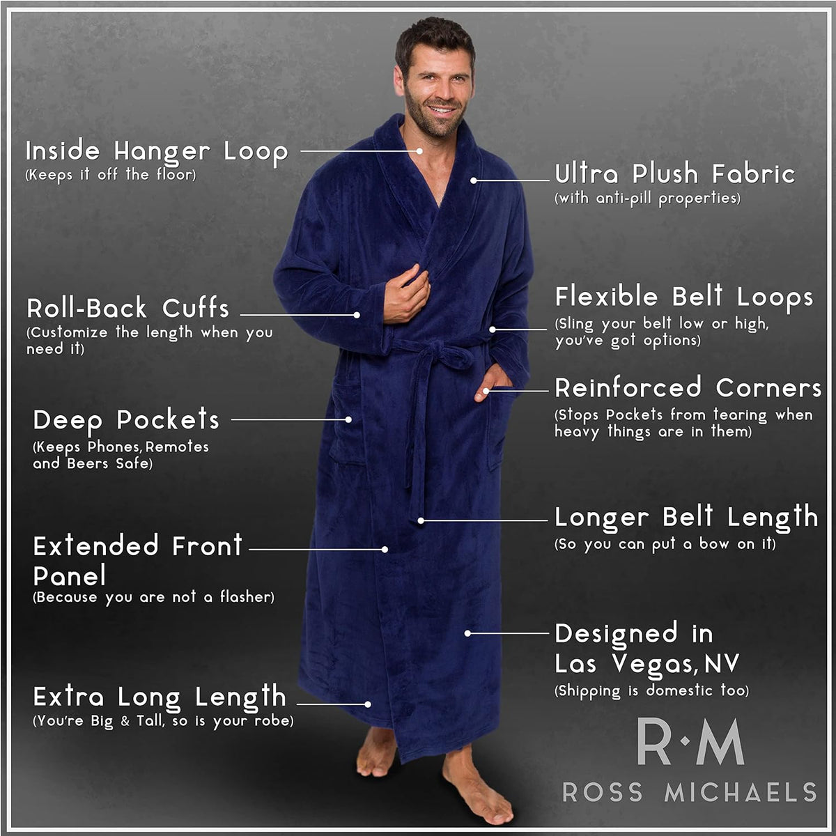 Ross Michaels Mens Robe Big & Tall - Long Plush Shawl Collar Fleece Bathrobe