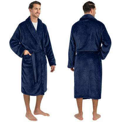 PAVILIA Mens Soft Fleece Bathrobe Lightweight Long Robe for Men Shower Bath