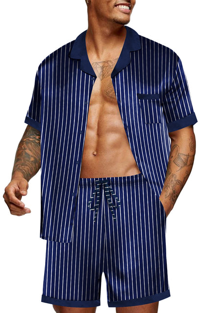 Ekouaer Men Silk Pajamas Set 2 Pieces Satin Pj Button Down Loungewear Sets