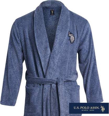 U.S. POLO ASSN. Mens Plush Fleece Bath Robe Shawl Collar with Pockets