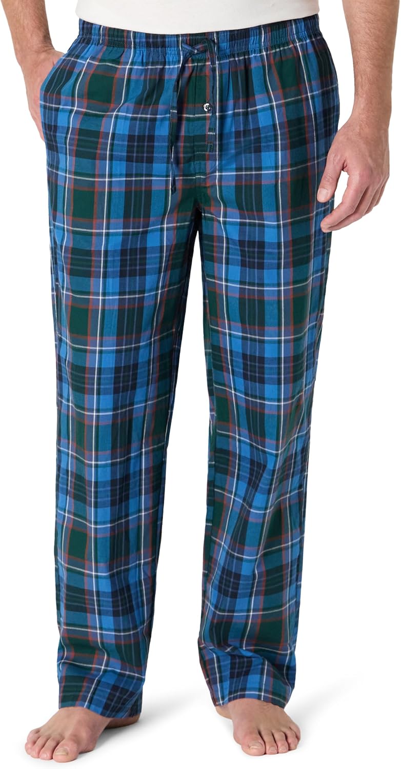 Amazon Essentials Men's Cotton Poplin Straight-Fit Pajama Pants with Pockets, Elastic Waist, Drawstring