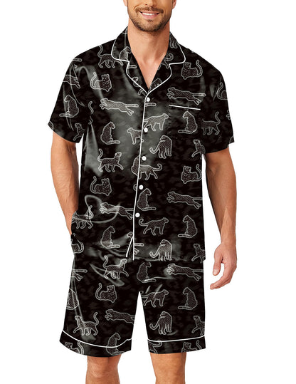 Ekouaer Mens Pajamas Set Silk Satin Pjs Short Sleeve Button Up Lounge Sets