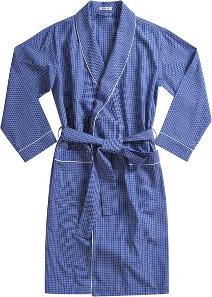 Men's Cotton Plaid Robe Lightweight Bathrobe with Pockets